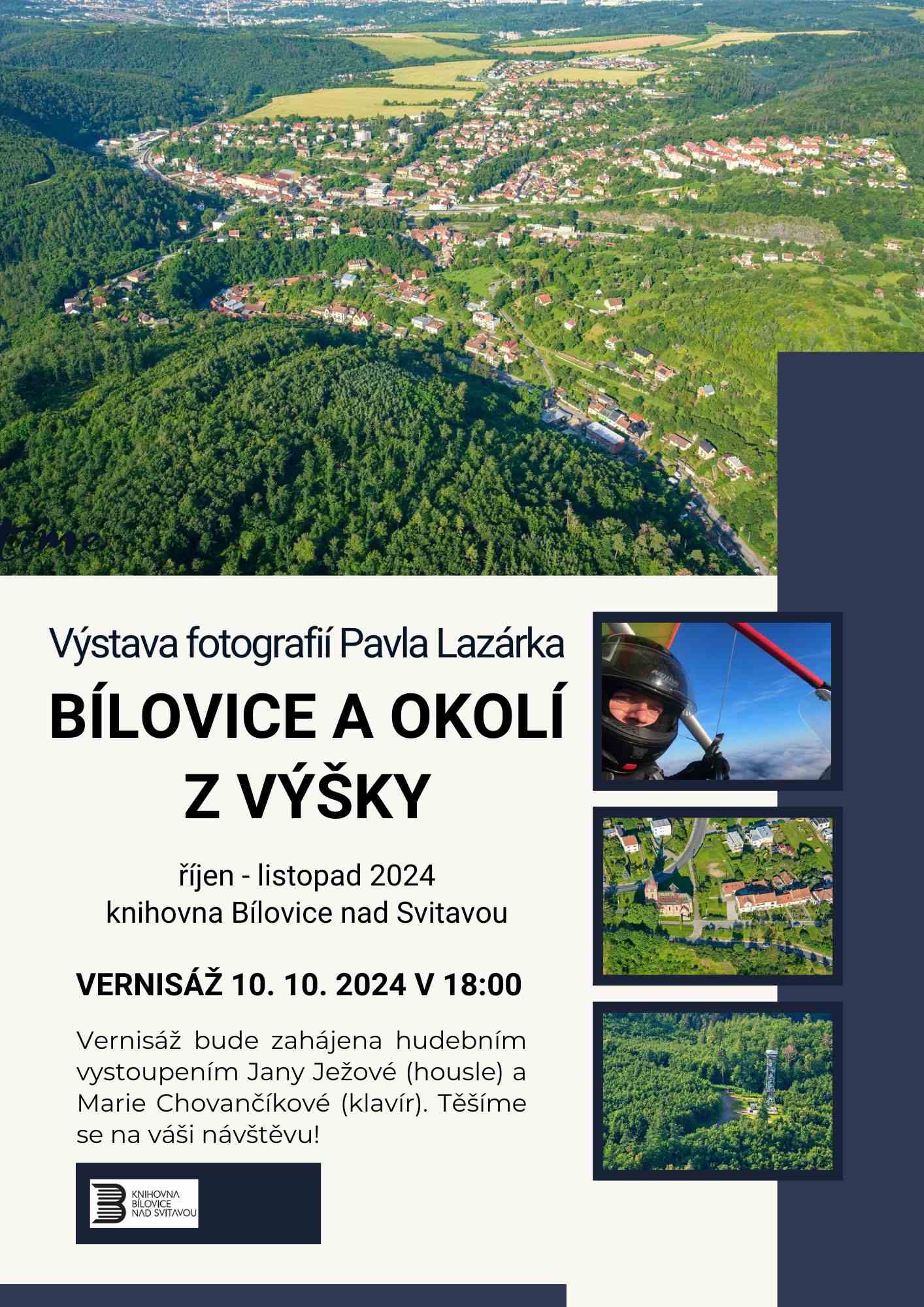 Výstava fotografií Pavla Lazárka Bílovice a okolí z výšky Býčí skála - autor Jiří Baisa, Creative Commons