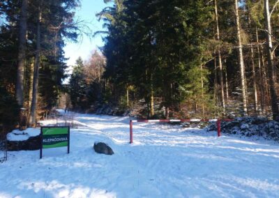 Lesní cesta Klepačovská - začátek / konec u Klepačova v zimě