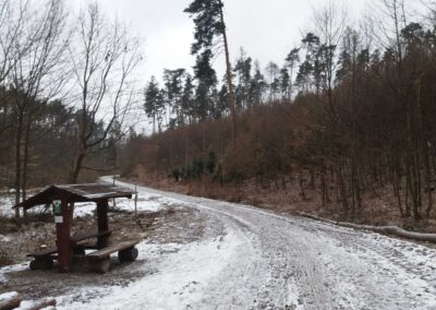 Lesní cesta Rakovec - přístřešek v zimě