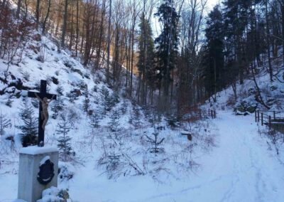 Lesní cesta Zrcadlová - křížek u Márovek v zimě